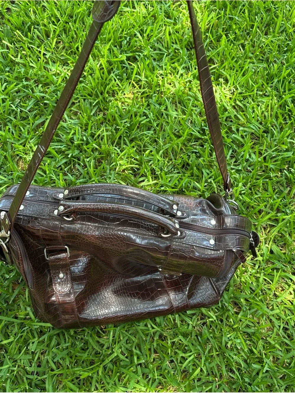 Bath And Body Works Bag Faux Leather Croc Brown Travel Duffel Weekender  18